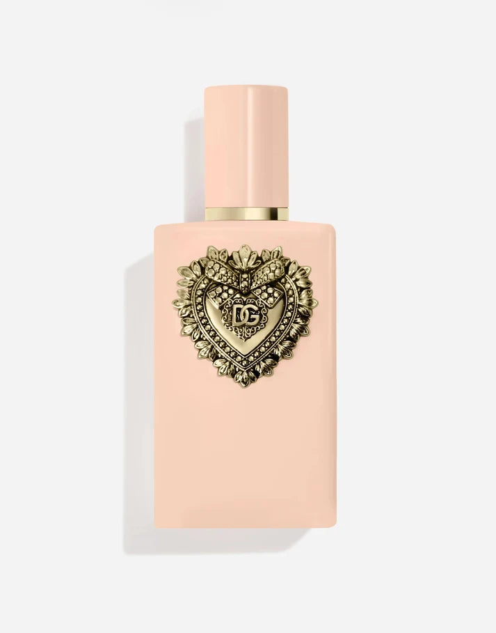 Dolce&Gabbana Devotion Eau de Parfum blush bottle with gold sacred heart emblem