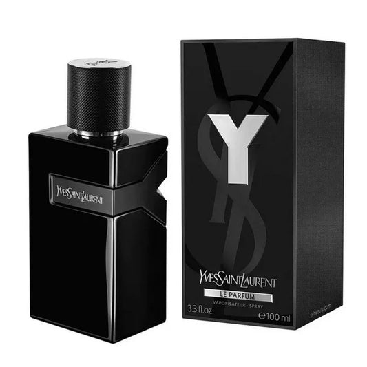 Yves Saint Laurent Y Le Parfum 100ml black bottle beside its black box