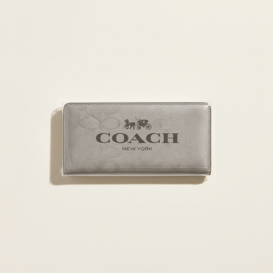 Light silver-gray Coach signature zip wallet