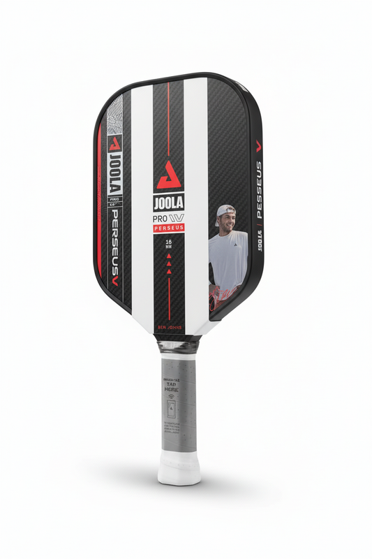 JOOLA Ben Johns Perseus Pro IV red pickleball paddle on a clean white studio background