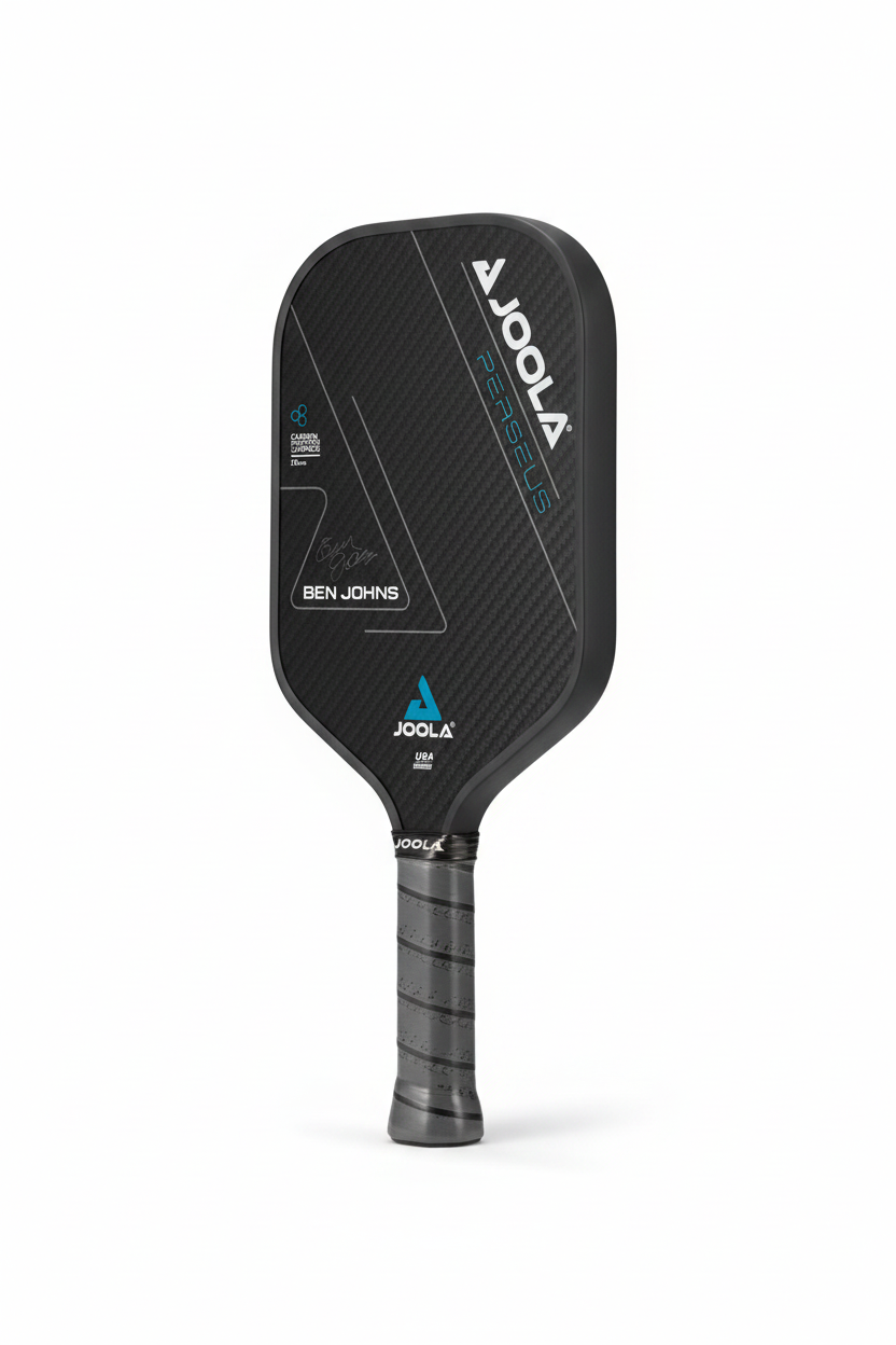 JOOLA Ben Johns Perseus Pro IV black pickleball paddle on a clean white studio background