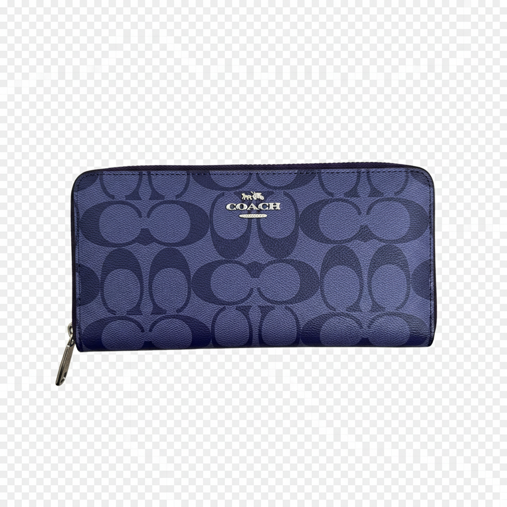 Blue monogram zip wallet isolated on a transparent background