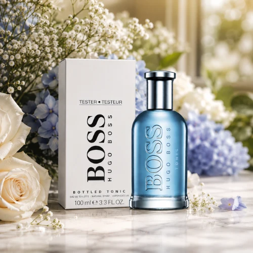 Hugo Boss Bottled Tonic Eau de Toilette 100ml aqua bottle beside its box