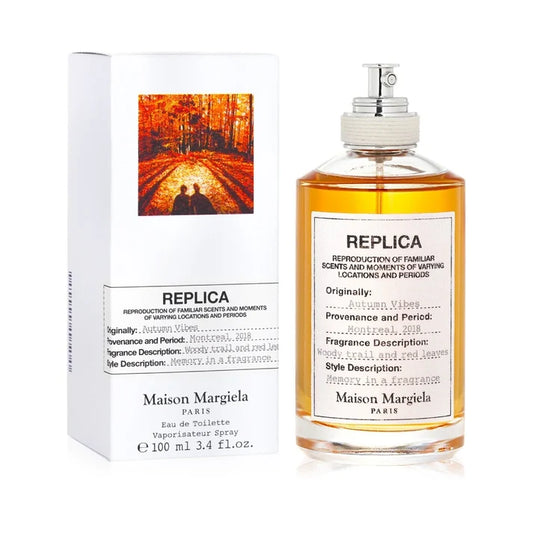 Maison Margiela Replica Autumn Vibes Eau de Toilette 100ml bottle beside its illustrated box