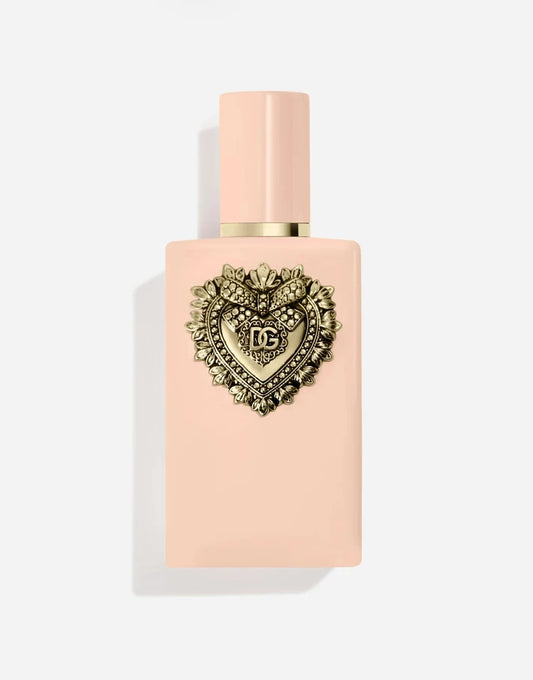 Dolce&Gabbana Devotion Eau de Parfum blush bottle with gold sacred heart emblem